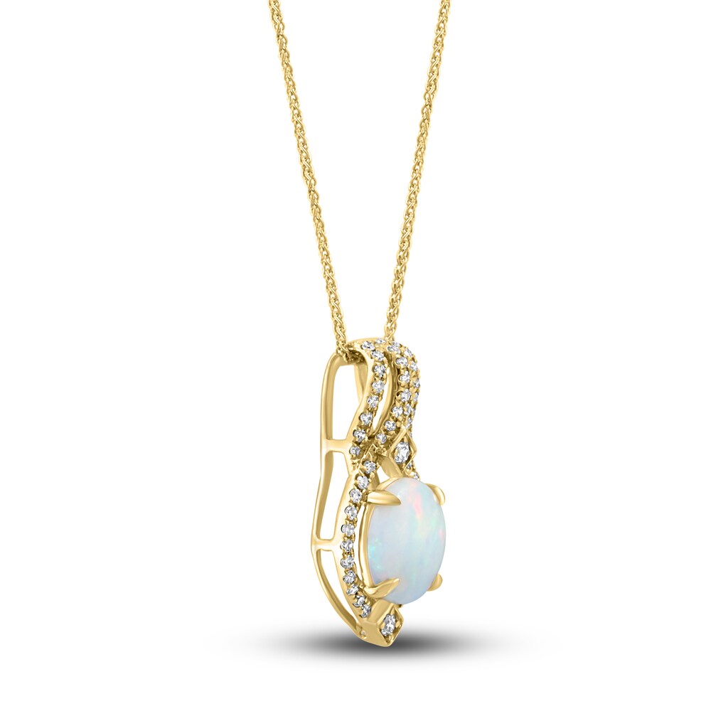 LALI Jewels Natural Opal Pendant Necklace 1/5 ct tw Diamonds 14K Yellow Gold heK74Hly