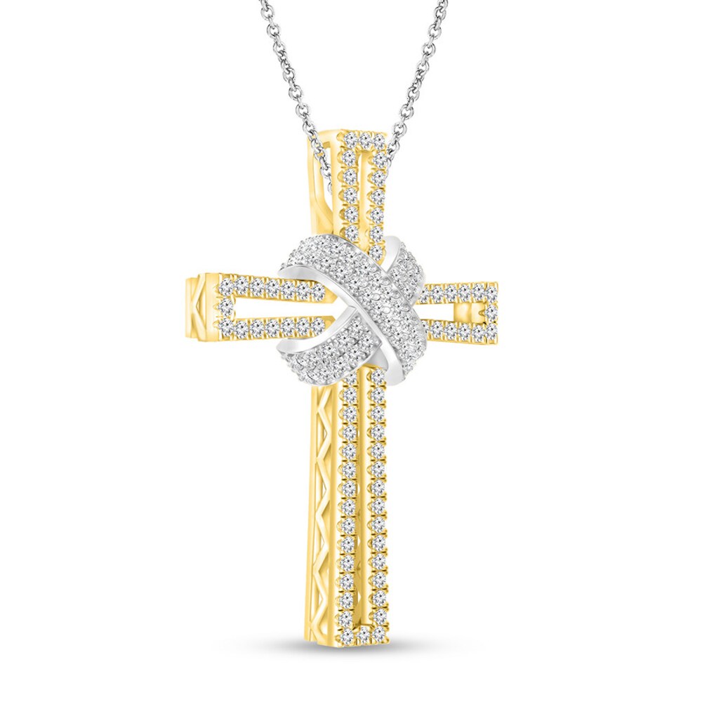 Diamond Cross Necklace 3/4 ct tw Round 14K Two-Tone Gold hqSiGQMp