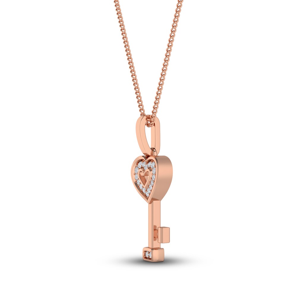 Diamond Heart Key Pendant Necklace 1/20 ct tw Round 10K Rose Gold 18\" i6U8NXlc