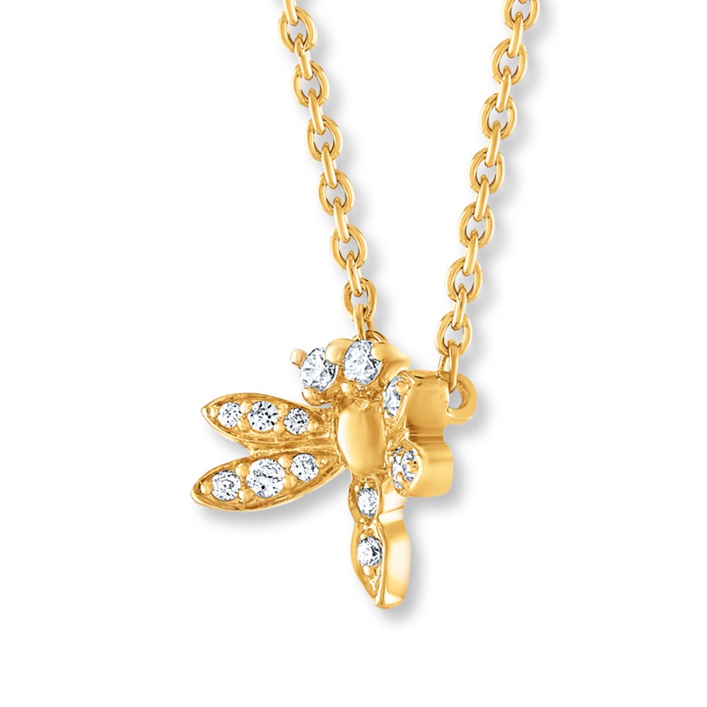 Dragonfly Necklace 1/8 ct tw Diamonds 10K Yellow Gold i9wXzfmK