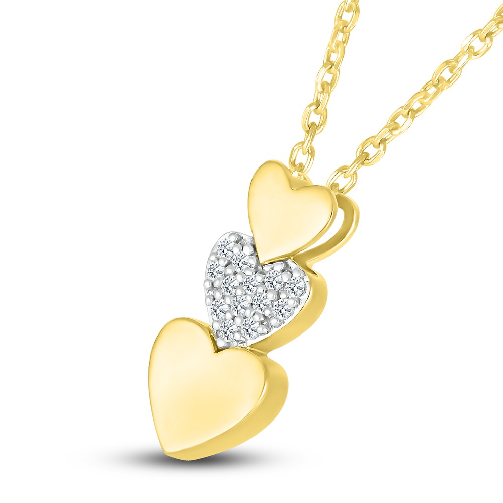 Diamond Triple Heart Pendant Necklace 1/15 ct tw Round 10K Yellow Gold 18\" iMr7DXBr