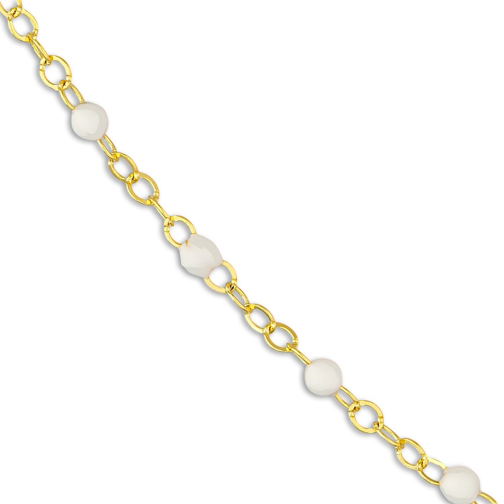 Station Necklace White Enamel 14K Yellow Gold 18\" Adj. j0r5hZQX