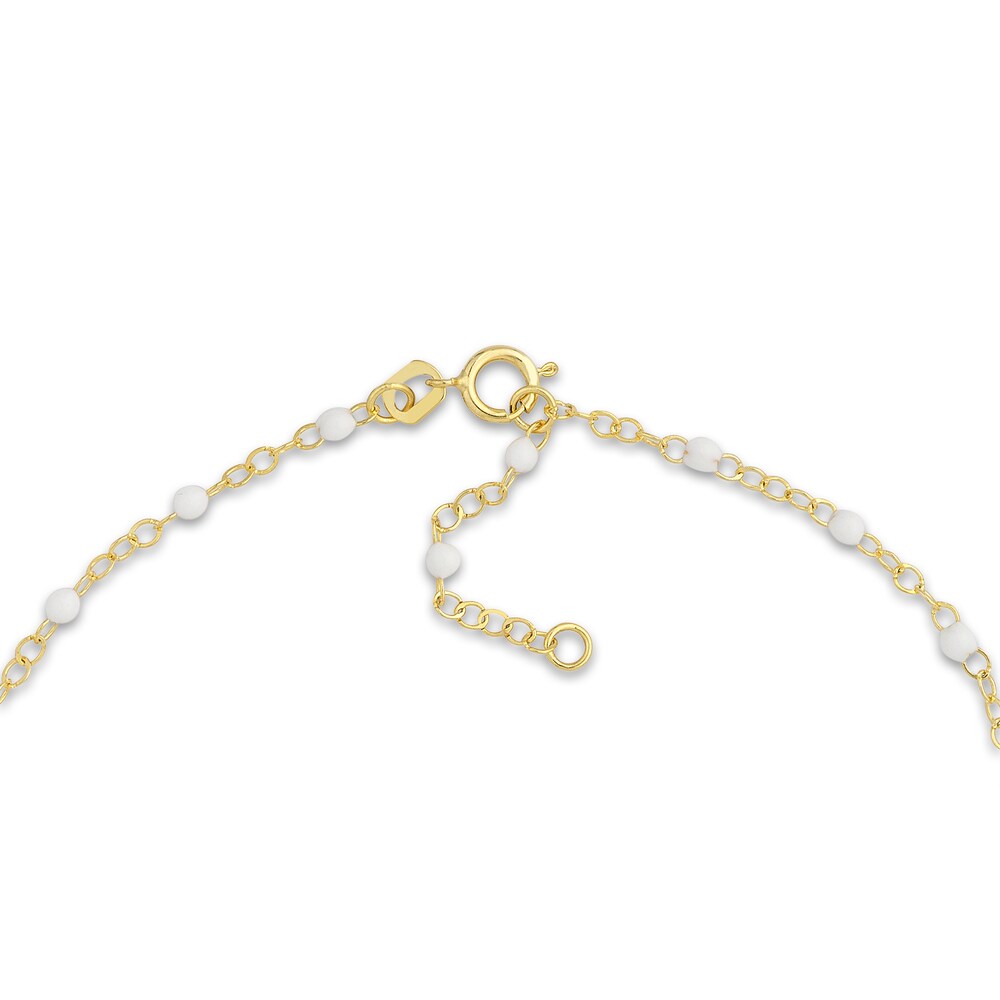 Station Necklace White Enamel 14K Yellow Gold 18\" Adj. j0r5hZQX