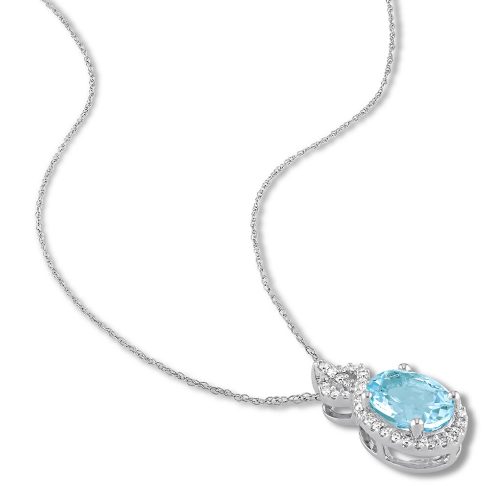 Aquamarine Necklace 1/6 carat tw Diamonds 10K White Gold j8TSo3ul