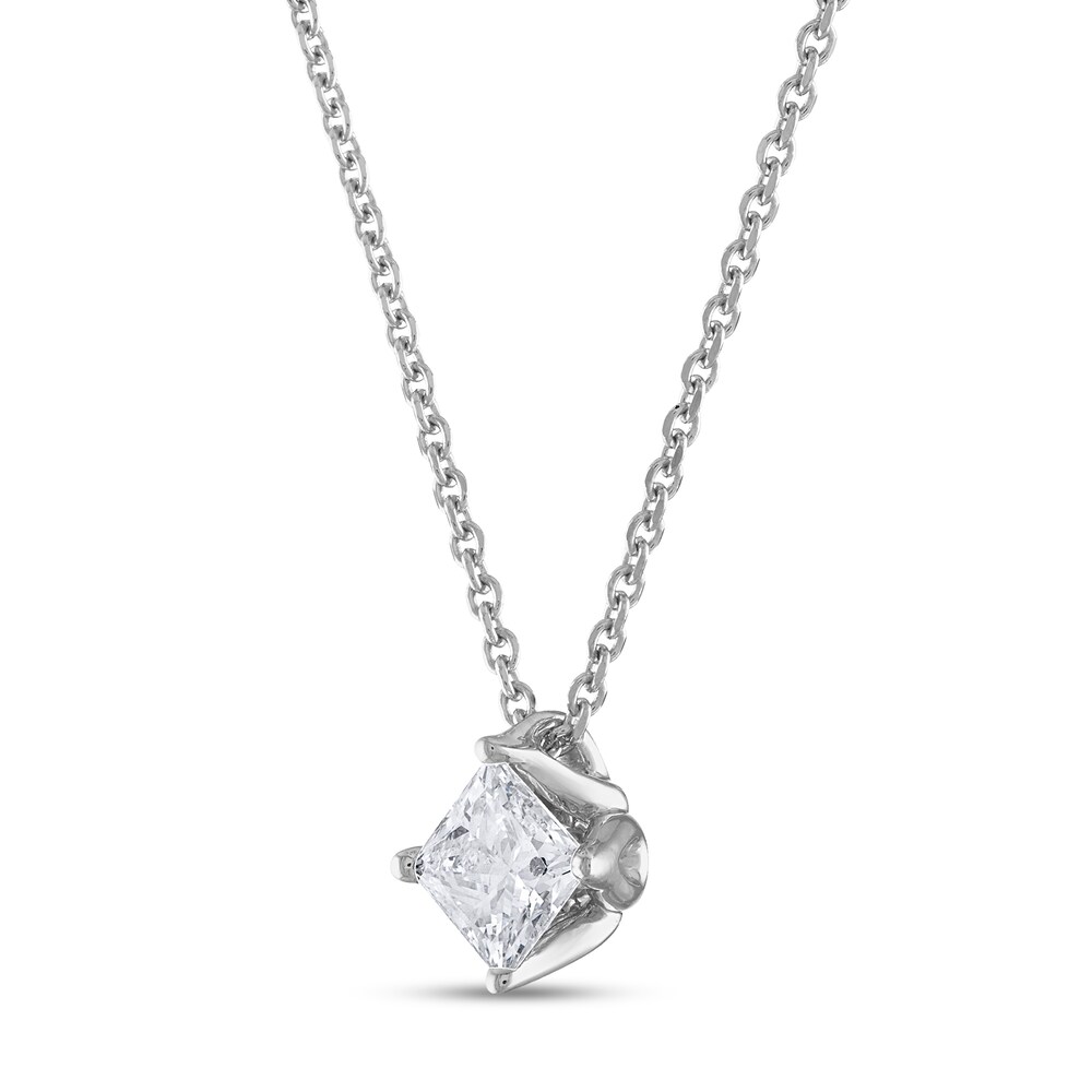 Diamond Diamond Solitaire Necklace 1/2 ct tw Princess 14K White Gold (I2/I) jH4jTvge