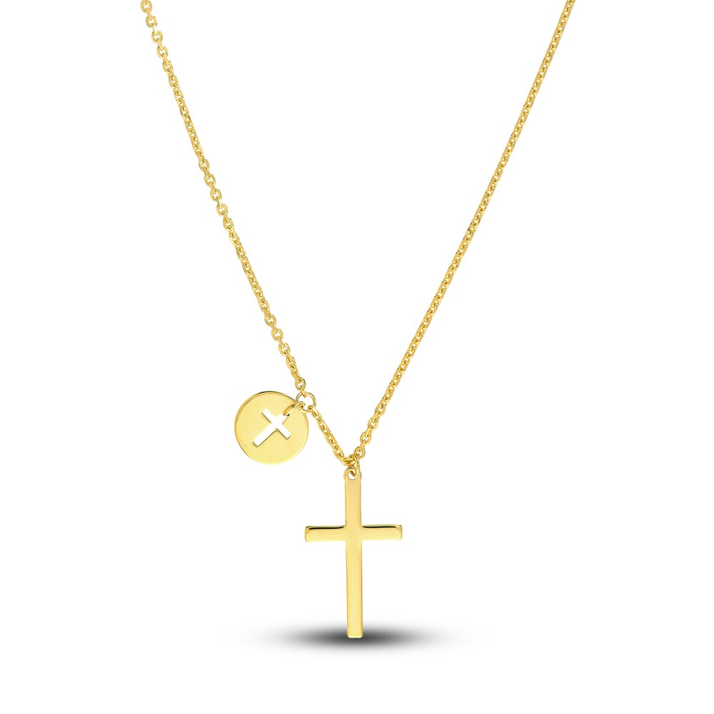 Cross Disk Necklace 14K Yellow Gold 16\" jUQ1rZ2o