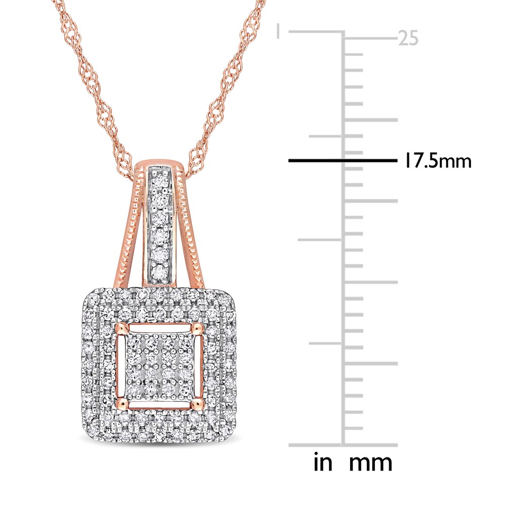 Diamond Square Necklace 1/4 ct tw Round 10K Rose Gold 17\" jyZkPOaE