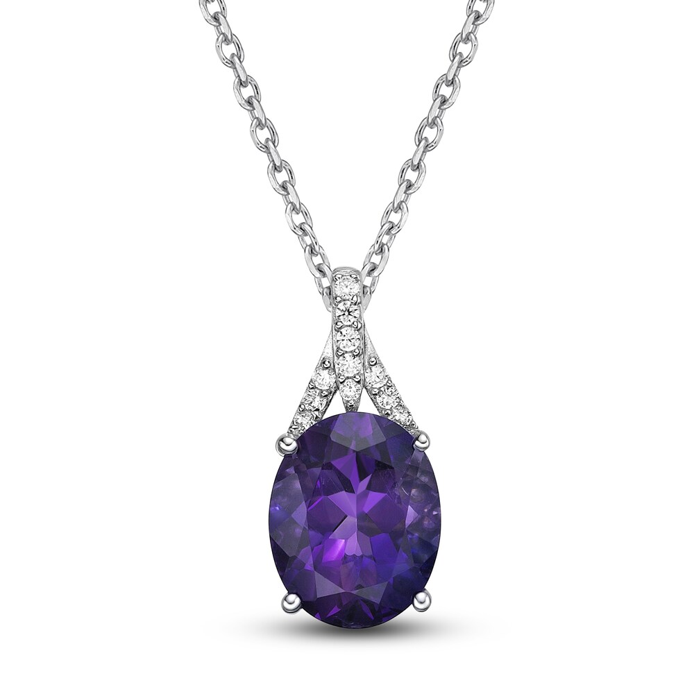 Natural Amethyst Pendant Necklace 1/8 ct tw Diamonds 10K White Gold 18" k7Wy2zKU