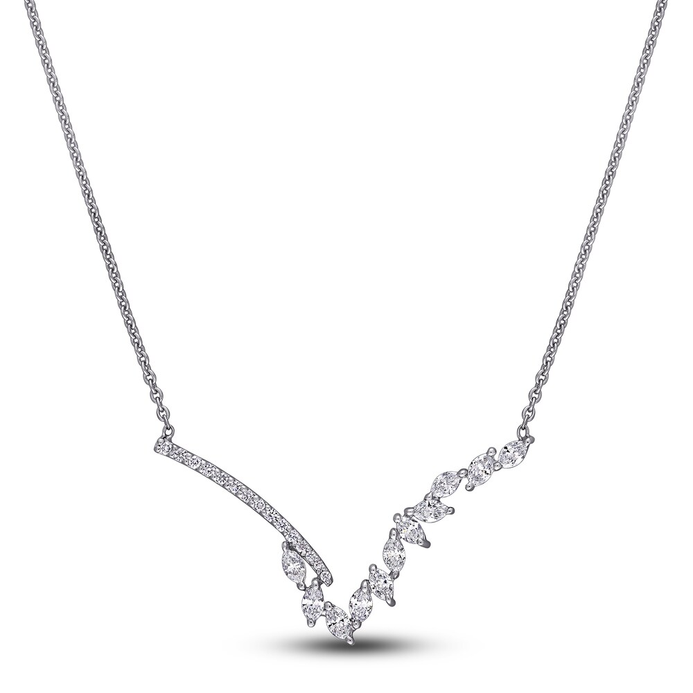 Diamond Necklace 1/2 ct tw Marquise/Round 14K White Gold 17" kf0A1eh2