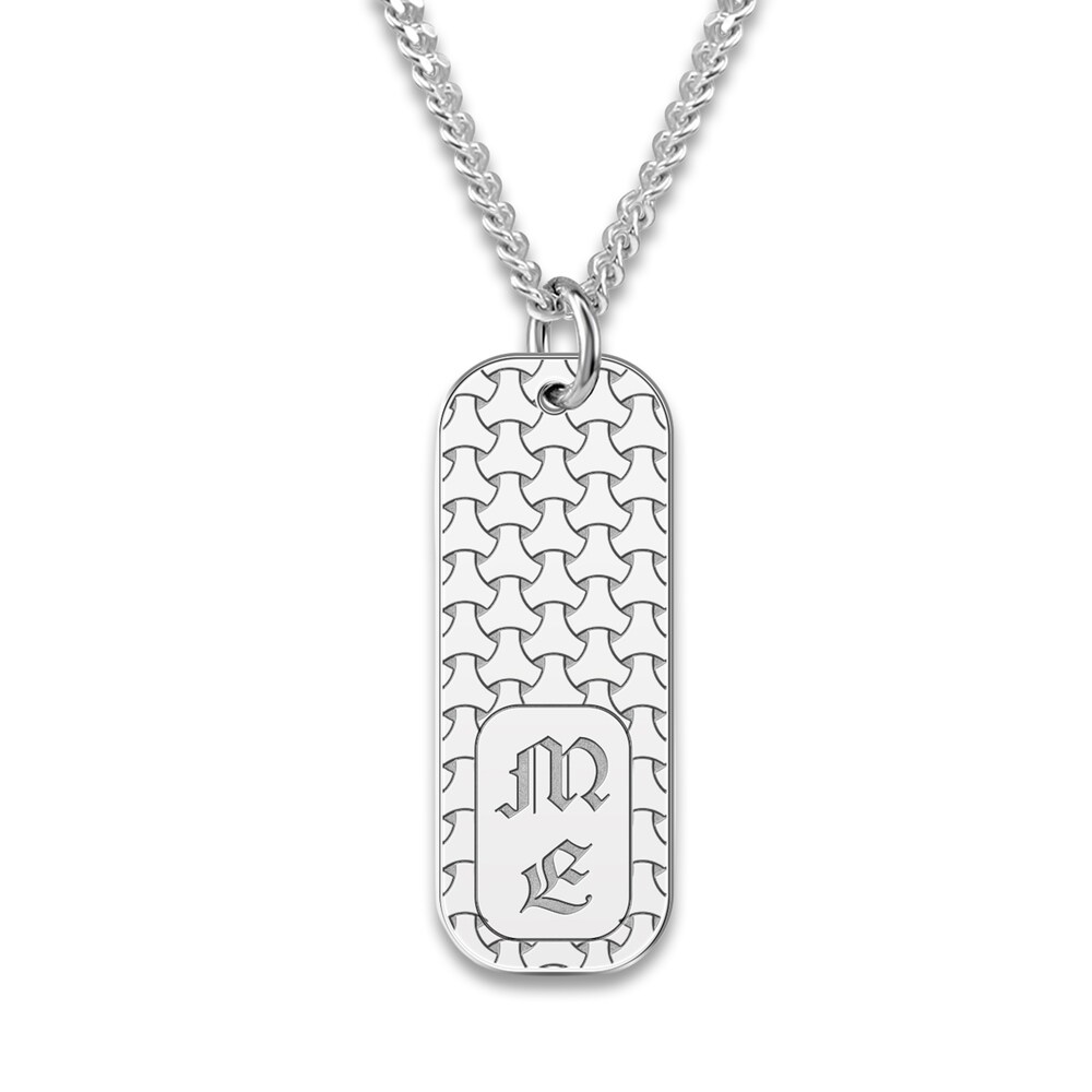 Men\'s Engravable Dog Tag Pendant Necklace Sterling Silver 22\" lE3RzPZ7 [lE3RzPZ7]