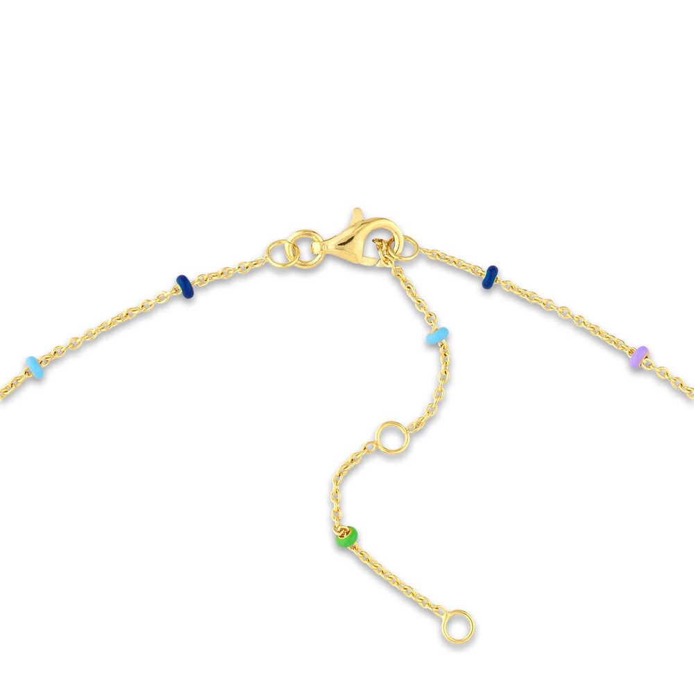 Circle Station Necklace Multi-Colored Enamel 14K Yellow Gold 18\" lMc1H4FT
