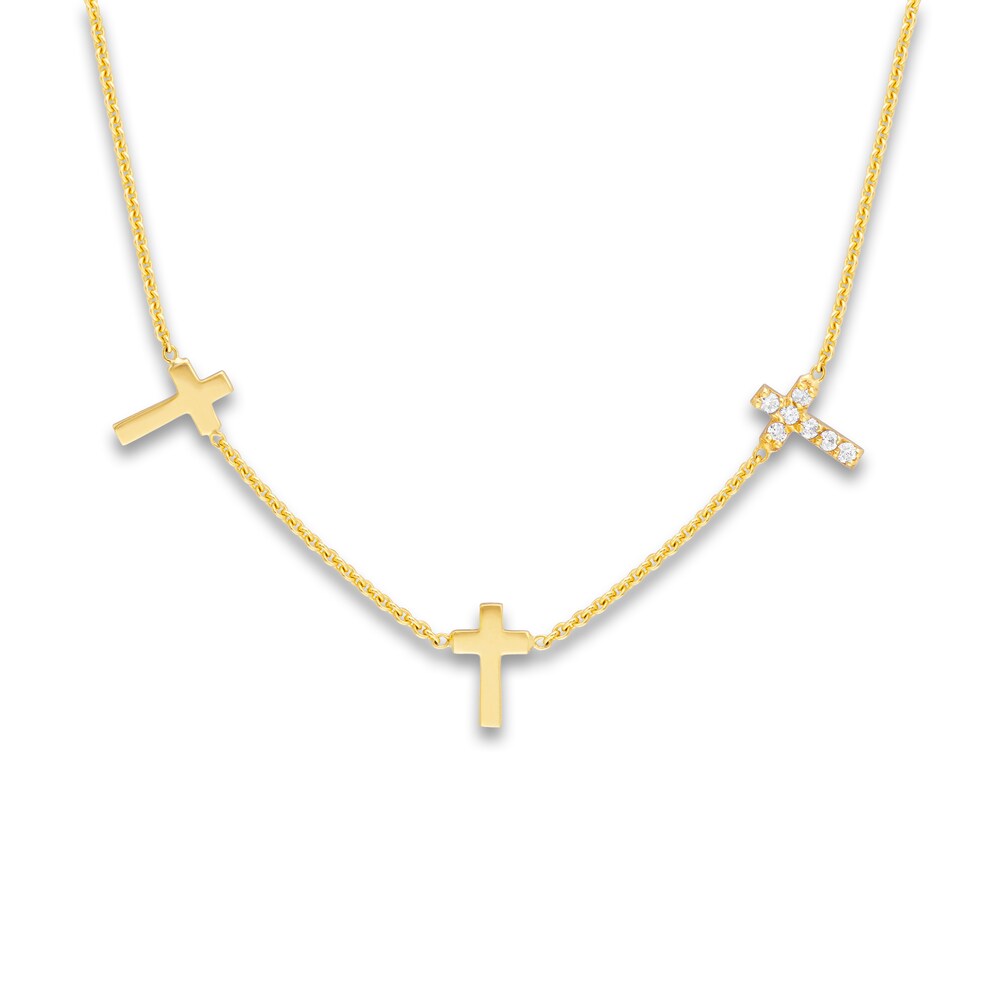 Diamond Cross Pendant Necklace 1/20 ct tw Round 14K Yellow Gold 20\" lt9Rd3ld