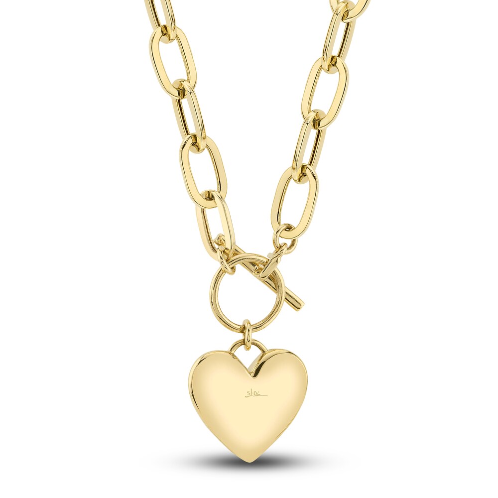 Shy Creation Diamond Heart Necklace 1/2 ct tw Round 14K Yellow Gold 18\" SC55022370 lzSBKeLV