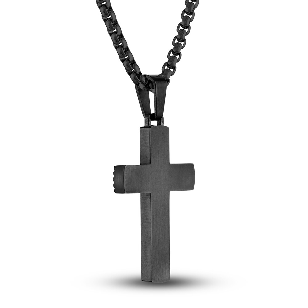 Men\'s Diamond Accent Cross Pendant Necklace 1/20 ct tw Round Black Titanium/Stainless Steel 22\" m5mgw4to