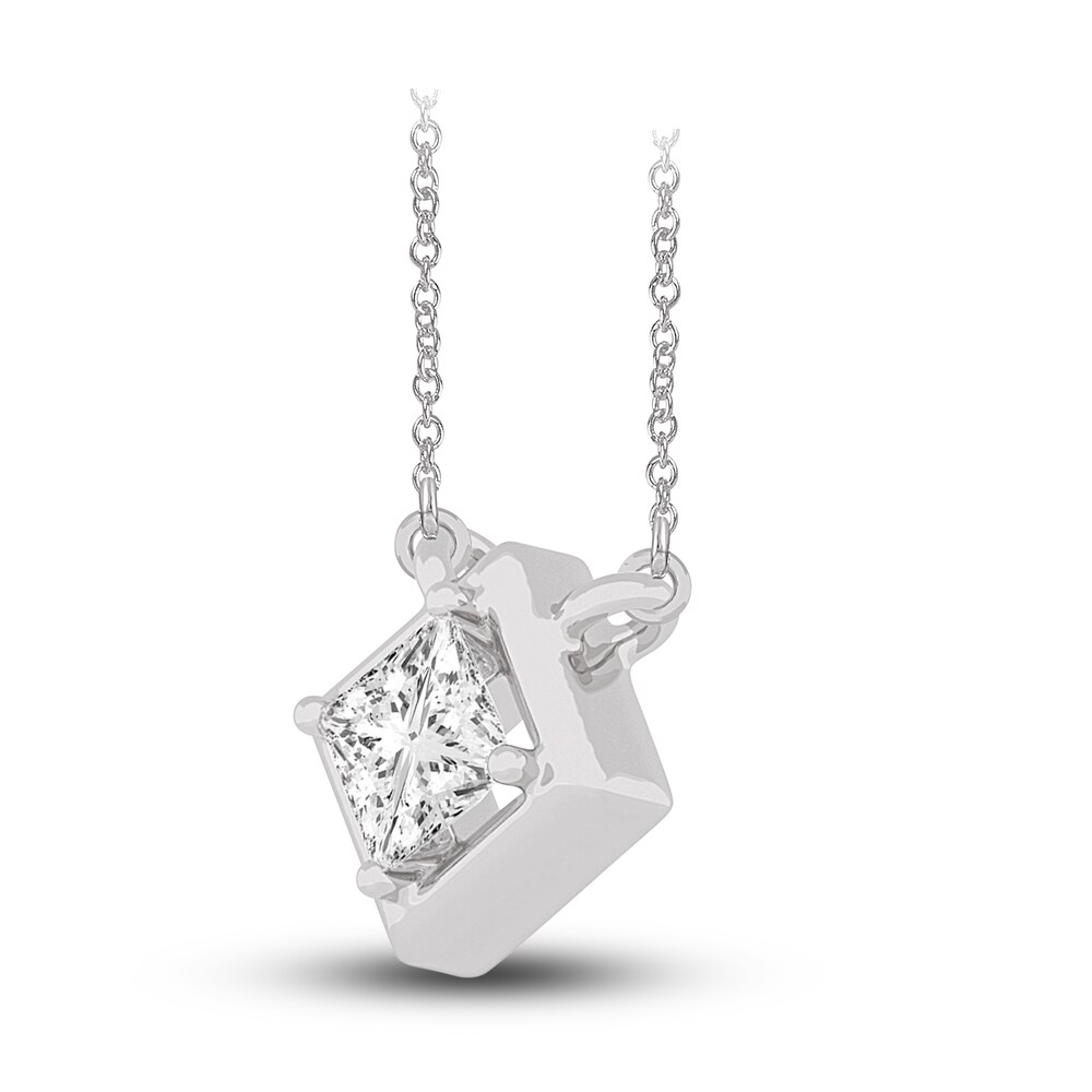 Diamond Pendant Necklace 3/8 ct tw Princess 14K White Gold 18\" (I2,I) m8AVMYZn