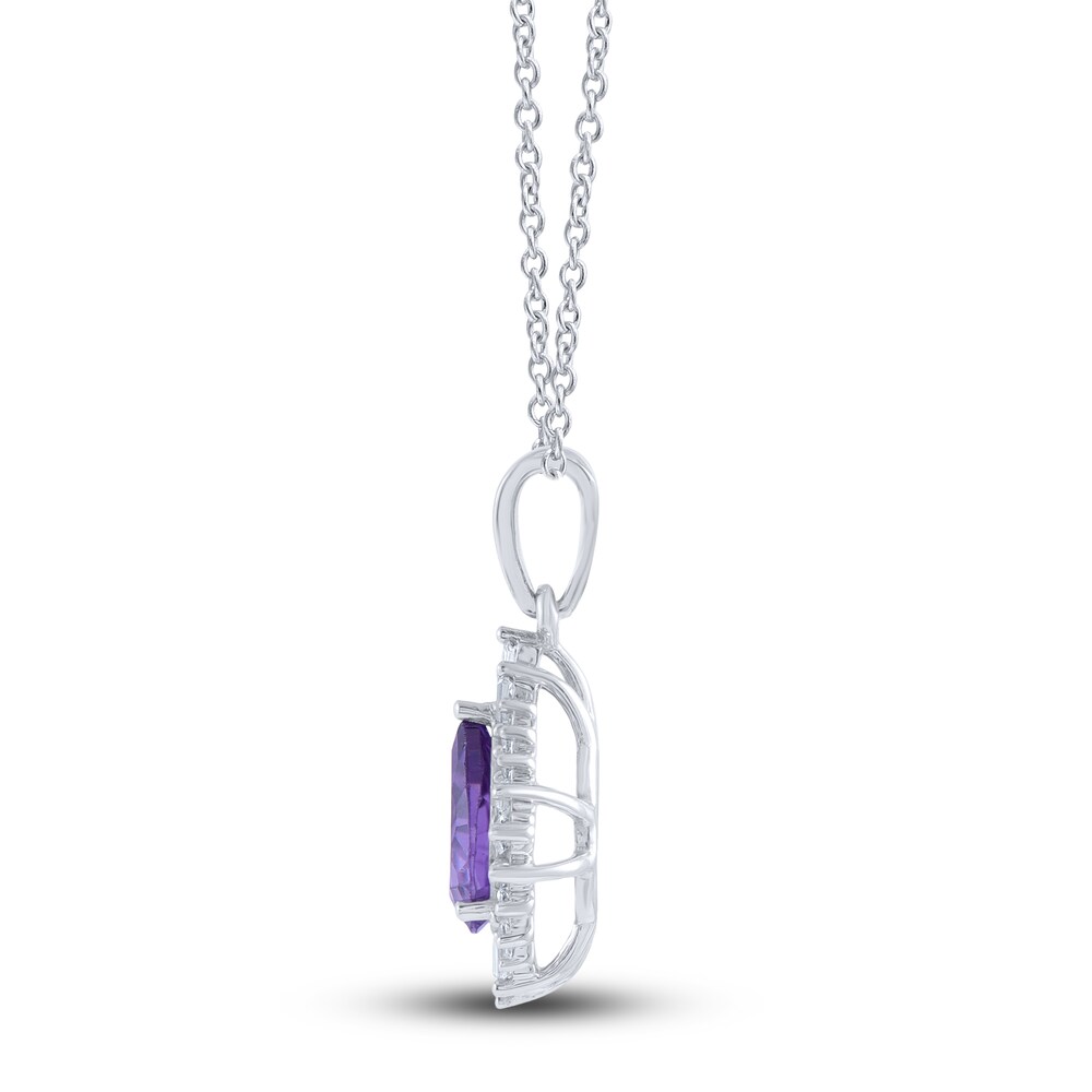 Natural Amethyst Pendant Necklace 1/6 ct tw Diamonds 14K White Gold 18\" maHTllx0