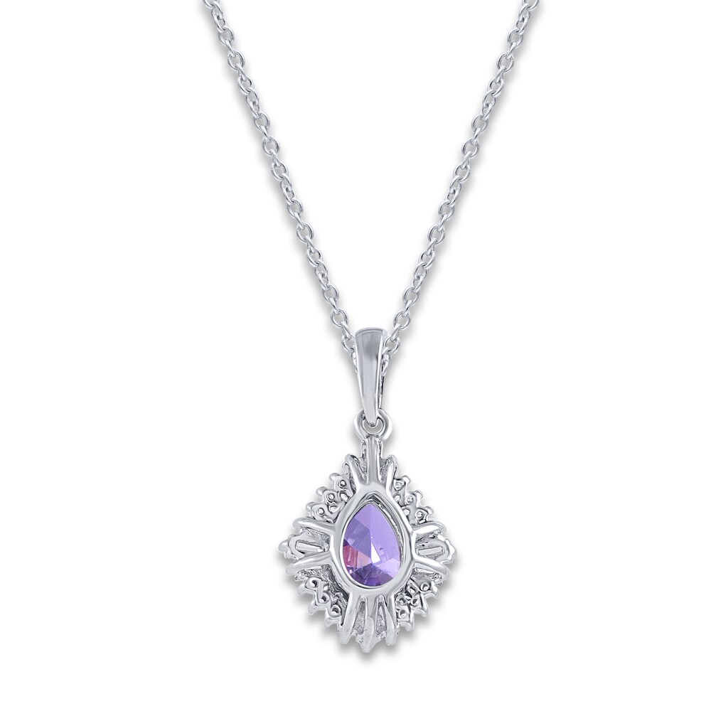 Natural Amethyst Pendant Necklace 1/6 ct tw Diamonds 14K White Gold 18\" maHTllx0