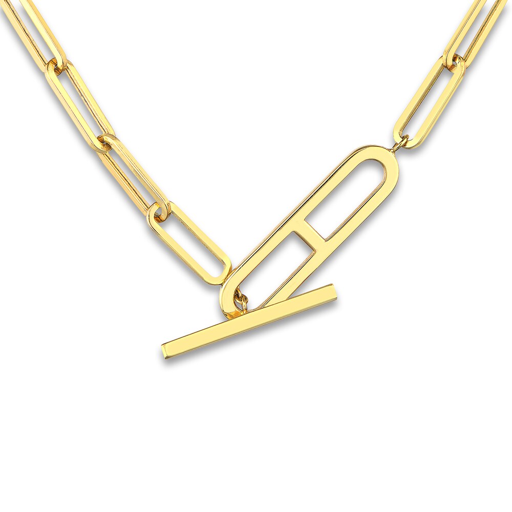 Paperclip Puffy Toggle Chain Necklace 14K Yellow Gold mu5Zrp8h