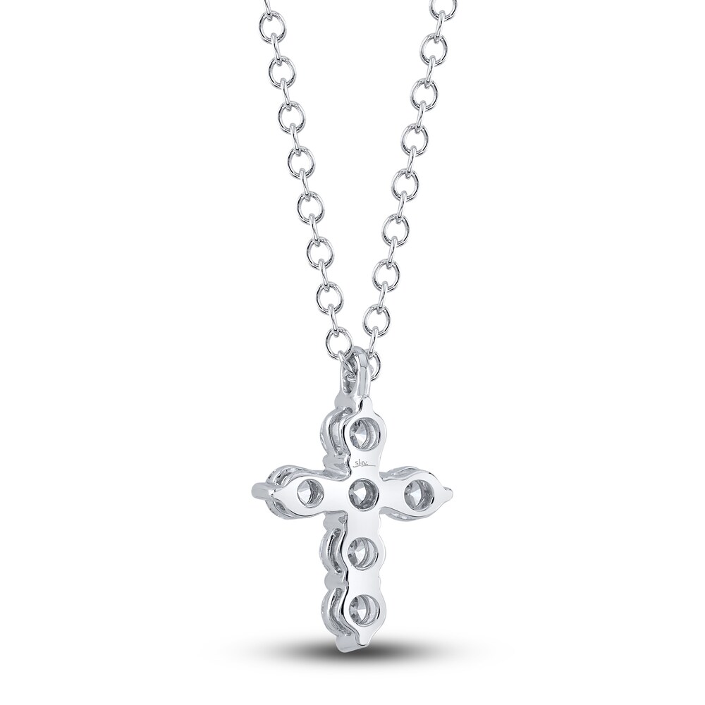 Shy Creation Diamond Cross Necklace 1/5 ct tw Round 14K White Gold 18\" SC55021393 oMMI4tOt