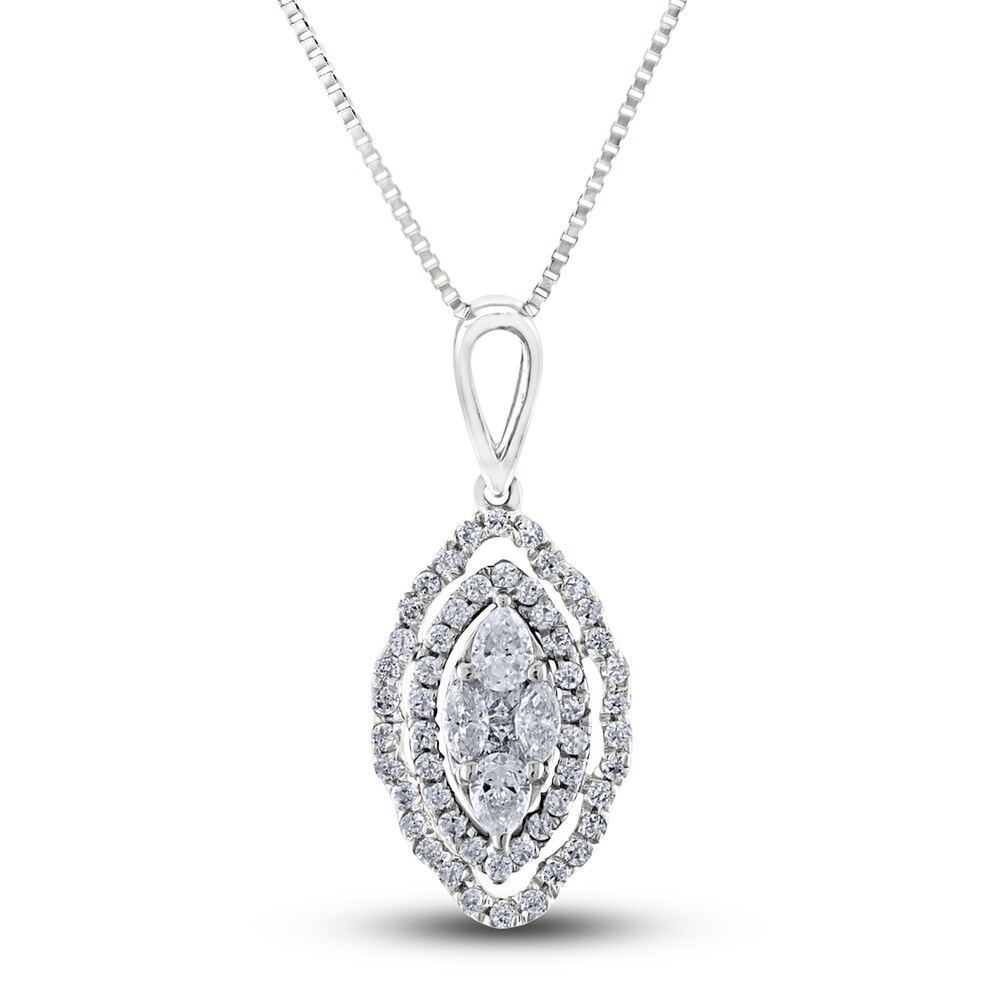 Diamond Pendant Necklace 1/3 ct tw Princess/Round/Pear/Marquise 10K White Gold 18\" oORpLka0 [oORpLka0]