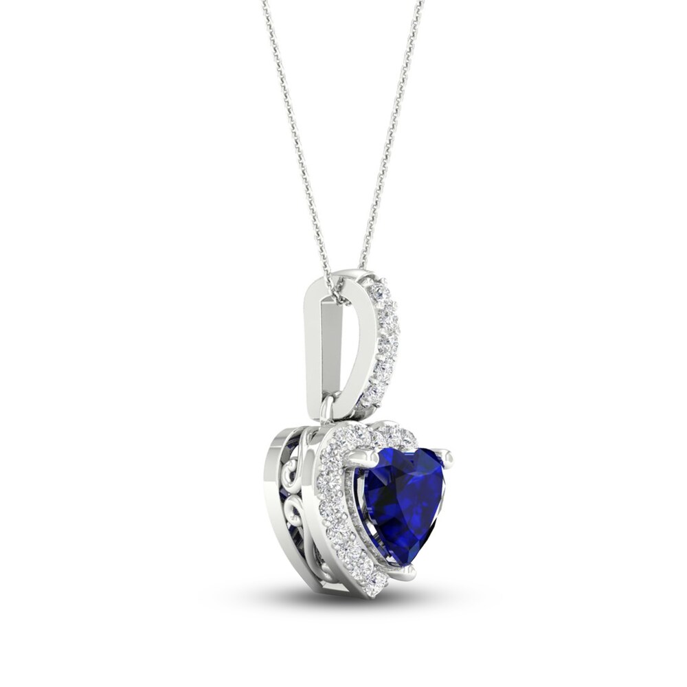 Natural Blue Sapphire Pendant Necklace 1/15 ct tw Diamonds 14K White Gold ow31pGmQ