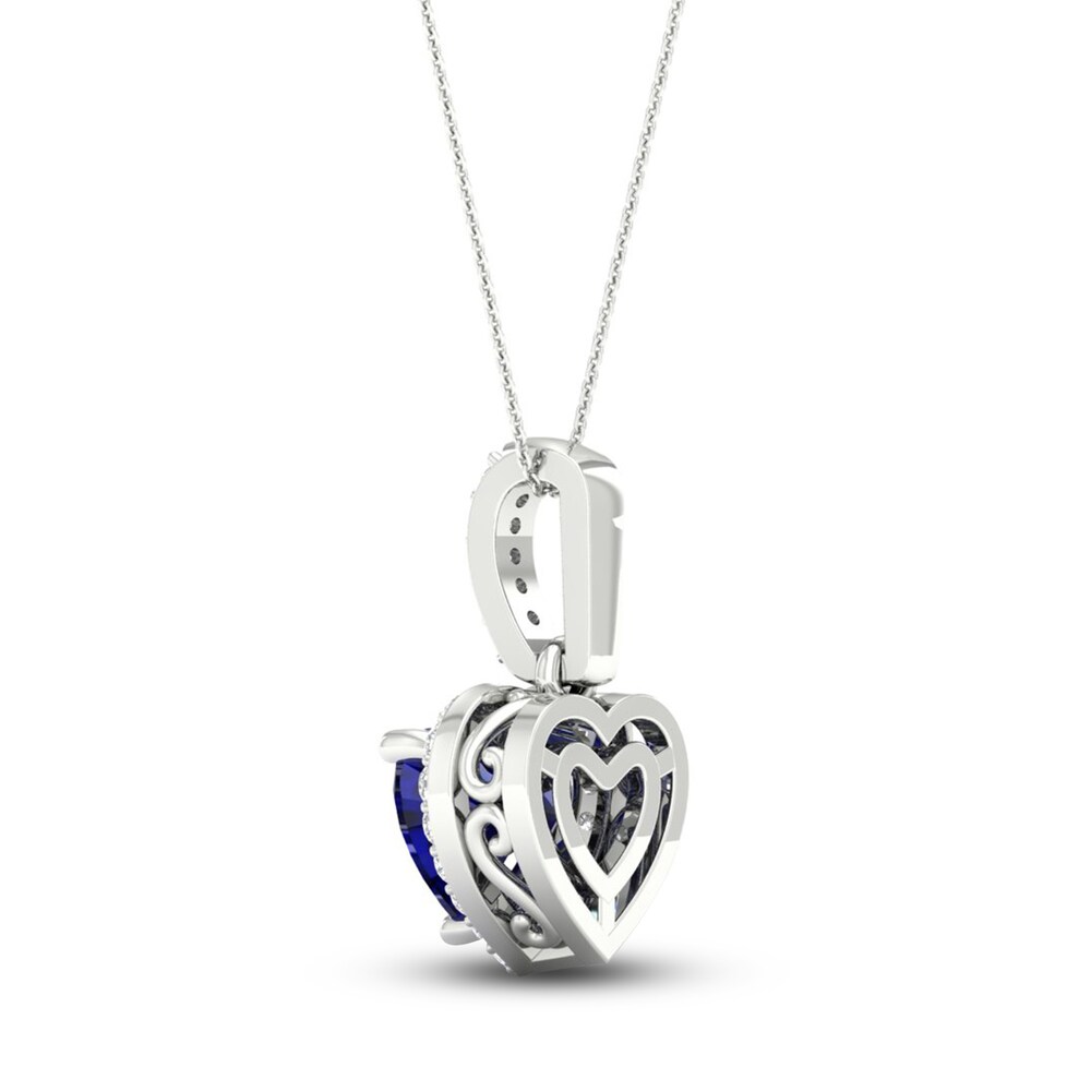 Natural Blue Sapphire Pendant Necklace 1/15 ct tw Diamonds 14K White Gold ow31pGmQ