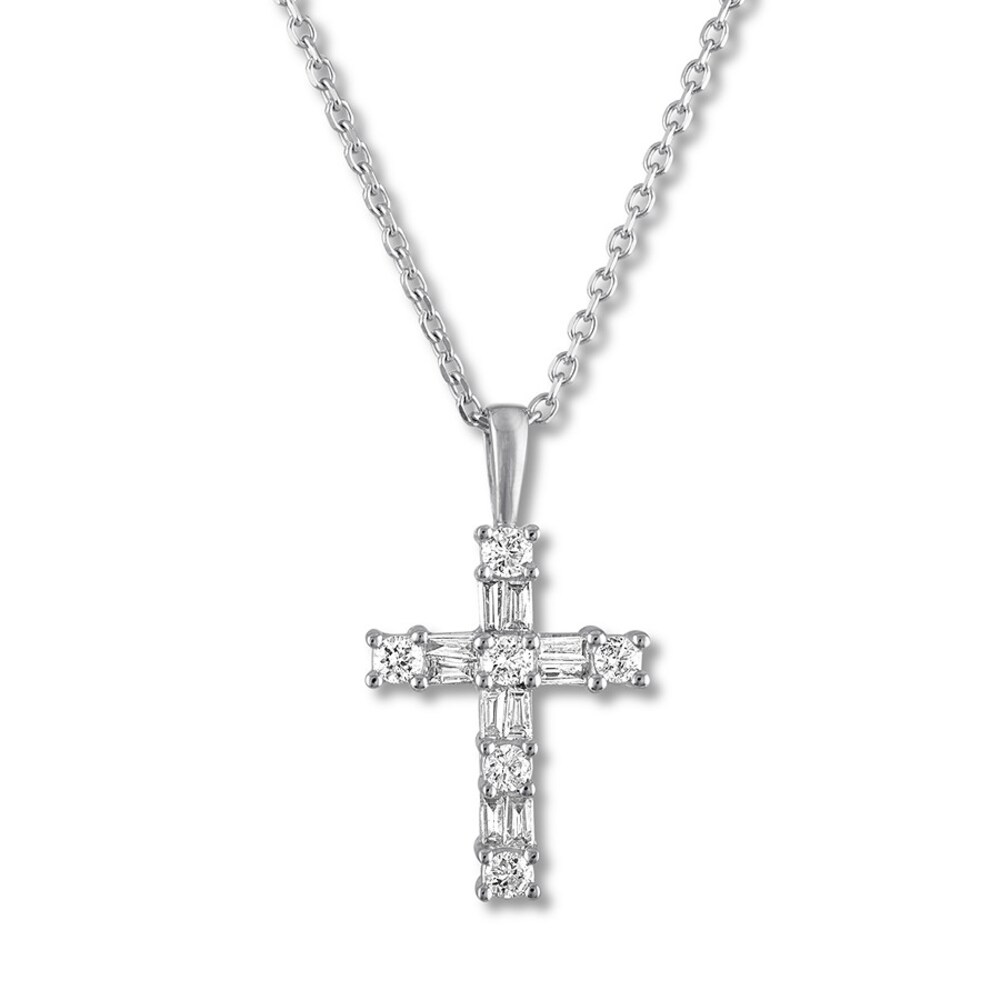 Diamond Cross Necklace 1/4 ct tw Round/Baguette 10K White Gold pLnlmrbK [pLnlmrbK]