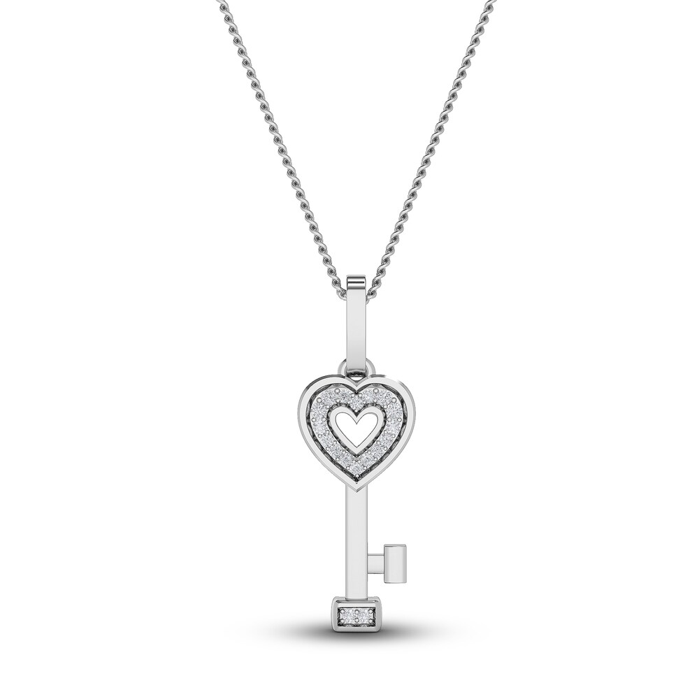 Diamond Heart Key Pendant Necklace 1/20 ct tw Round 10K White Gold 18\" qE42sYsj [qE42sYsj]