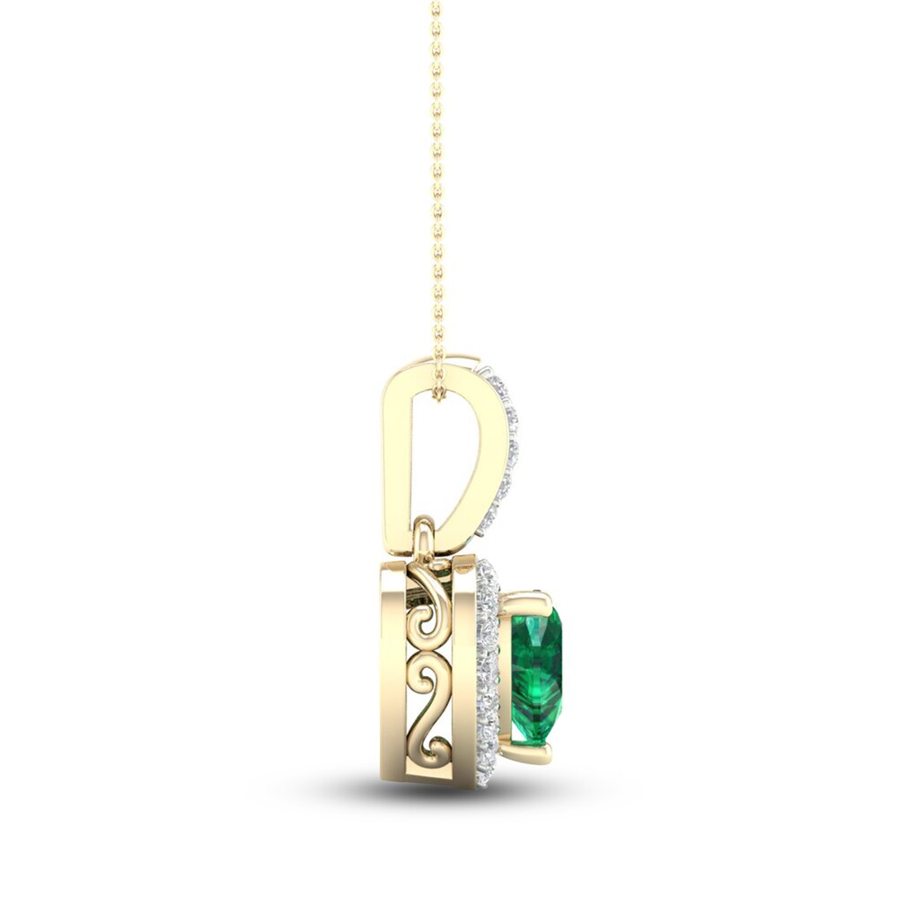 Natural Emerald Pendant Necklace 1/15 ct tw Diamonds 14K Yellow Gold 18\" qR5m8SMV