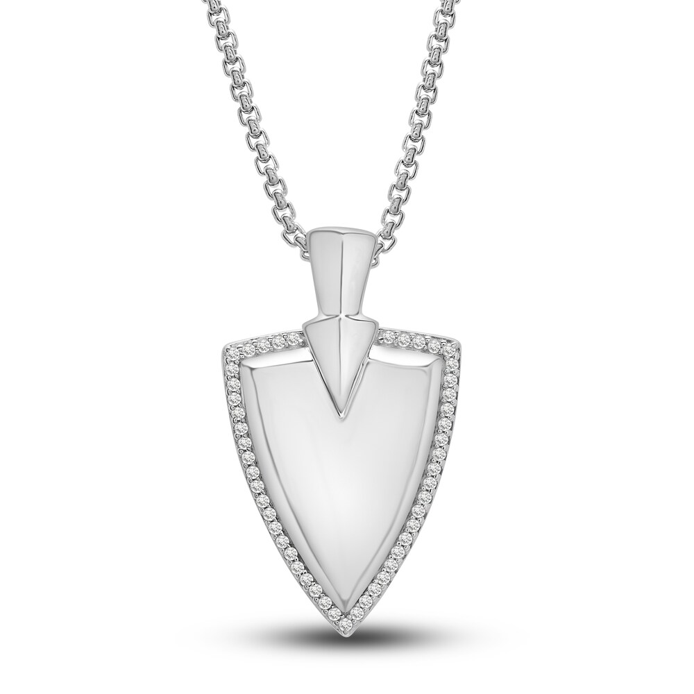 Men\'s Diamond Shield Pendant Necklace 1/4 ct tw Round Sterling Silver 22\" qeHPWaR6 [qeHPWaR6]