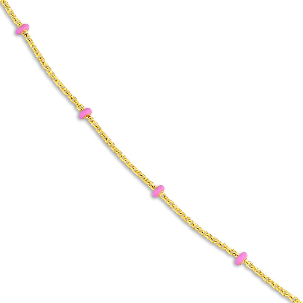 Station Necklace Pink Enamel 14K Yellow Gold 18\" qfa2lPe2