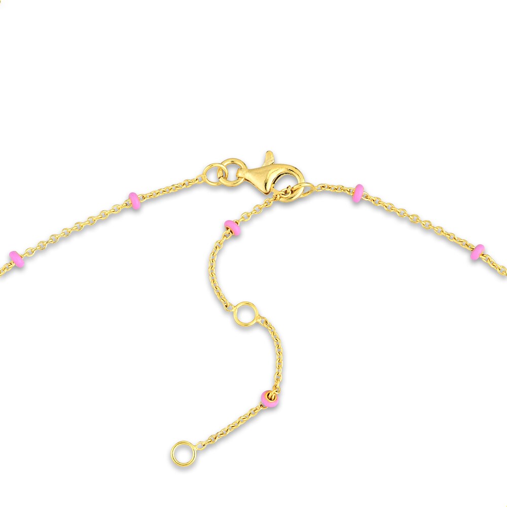 Station Necklace Pink Enamel 14K Yellow Gold 18\" qfa2lPe2