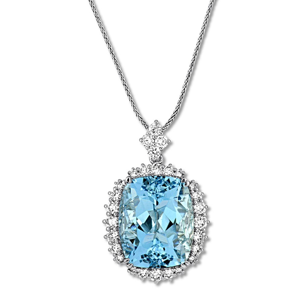 Aquamarine Necklace 1 ct tw Diamonds 14K White Gold r2OkqXwq