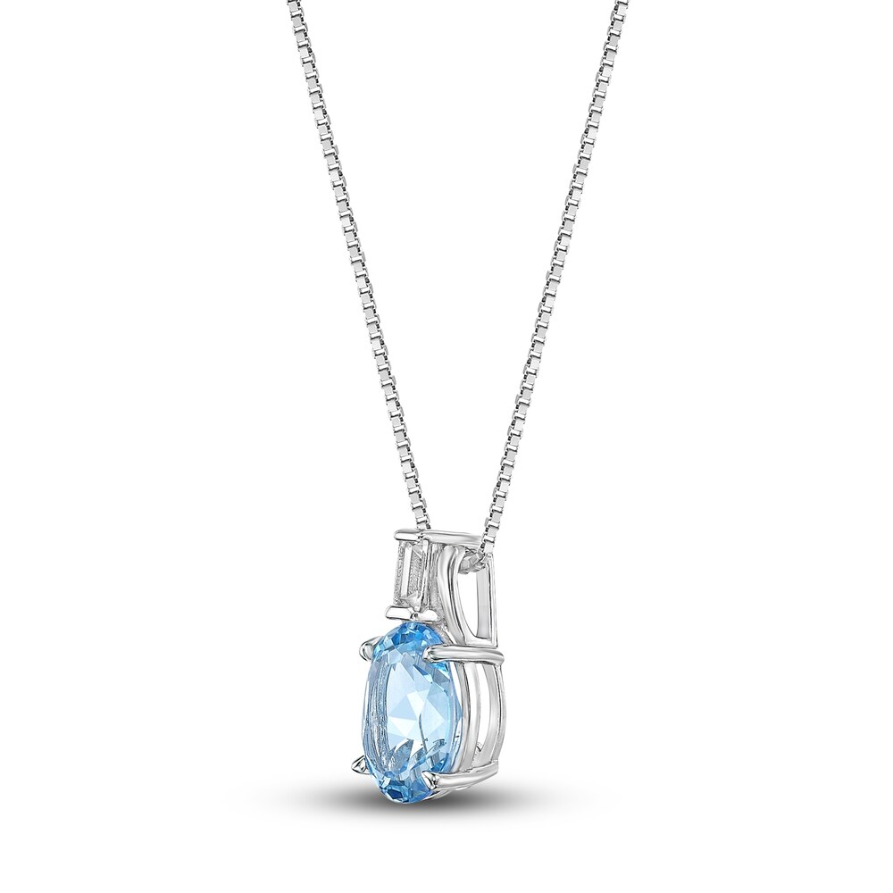 Natural Blue Topaz & Lab-Created White Sapphire Pendant Necklace 10K White Gold 18\" t8cHo1WZ