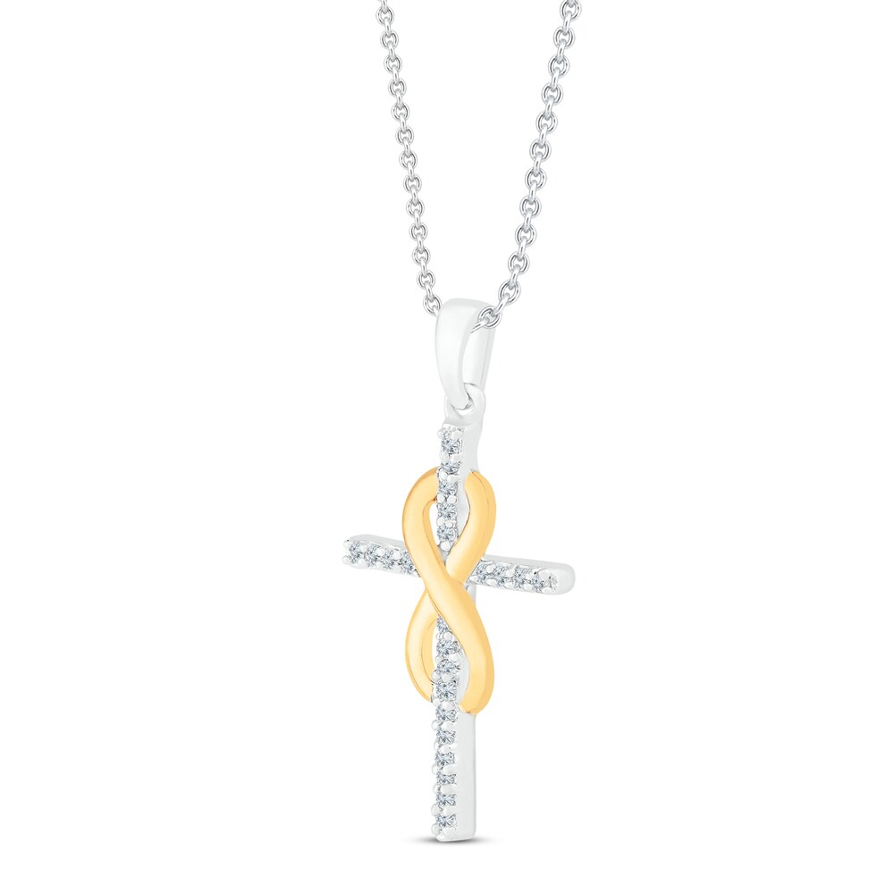 Diamond Cross Necklace 1/8 ct tw Round 10K Yellow Gold/Sterling Silver tDVpDgNW