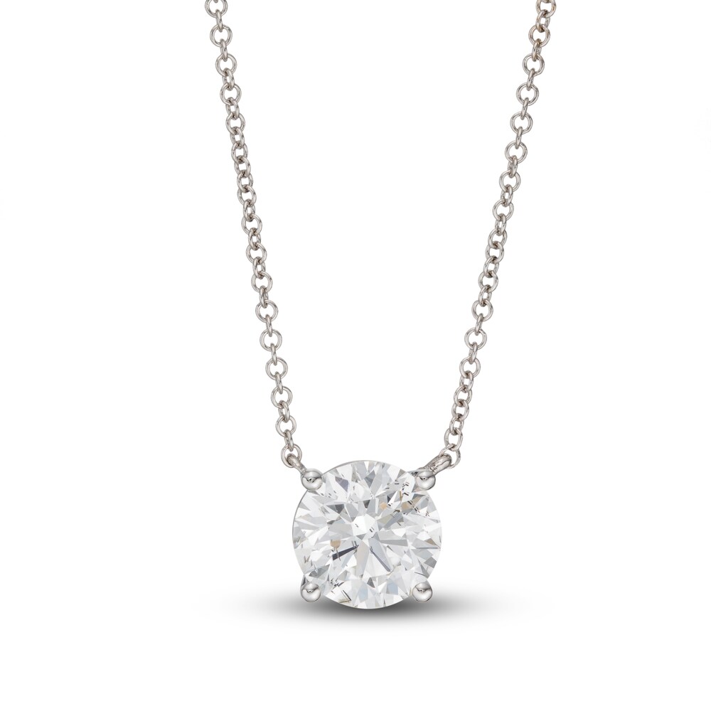 Lab-Created Diamond Solitaire Necklace 2 ct tw Round 14K White Gold 18\" (SI2/F) tDyQDoYM [tDyQDoYM]