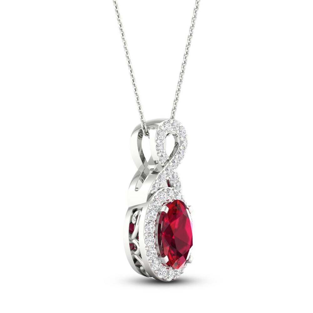 Lab-Created Ruby & Lab-Created White Sapphire Necklace 10K White Gold 18\" tQmt6Pm1