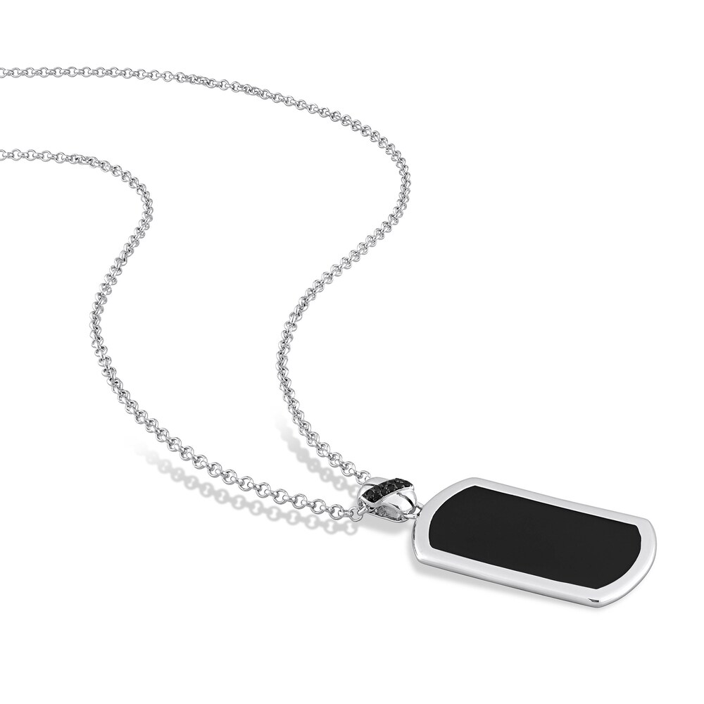 Men\'s Y-Knot Black Enamel Diamond Dog Tag Necklace 1/20 ct tw Round Sterling Silver 22\" tXIRYnom