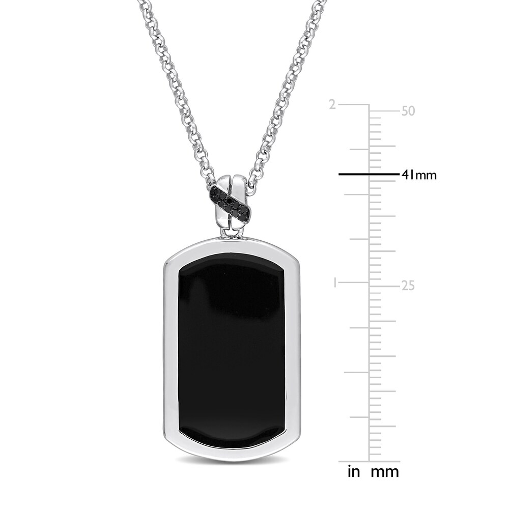 Men\'s Y-Knot Black Enamel Diamond Dog Tag Necklace 1/20 ct tw Round Sterling Silver 22\" tXIRYnom