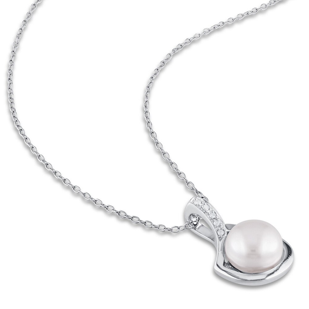 Cultured Pearl Necklace Diamond Accent Sterling Silver tagu4EQS