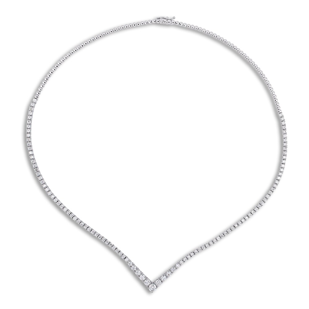 Diamond Tennis Necklace 3-7/8 ct tw Round 18K White Gold 17\" tmXDsvHC