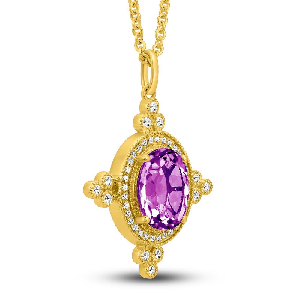 Natural Amethyst Pendant Necklace 1/4 ct tw Diamonds 14K Yellow Gold uBNLMW9Z