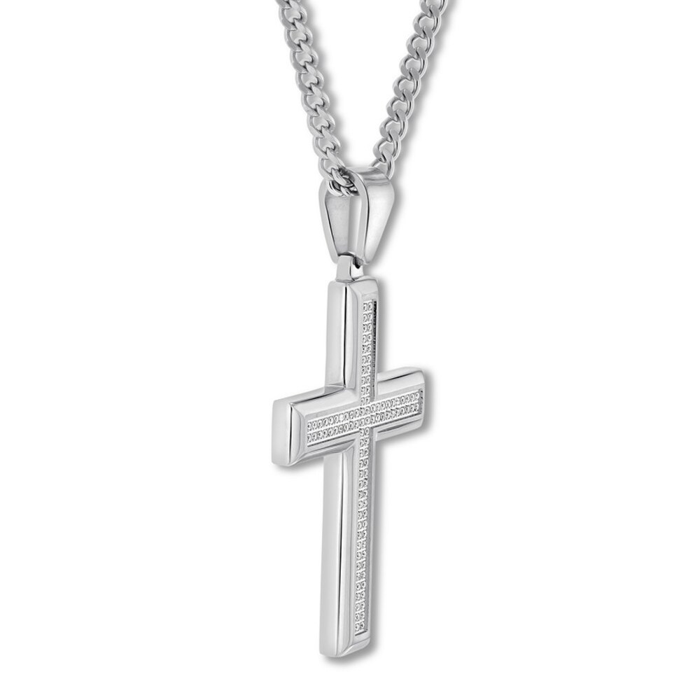 Diamond Cross Necklace 1/2 ct tw Stainless Steel 24\" uHT8GgXw