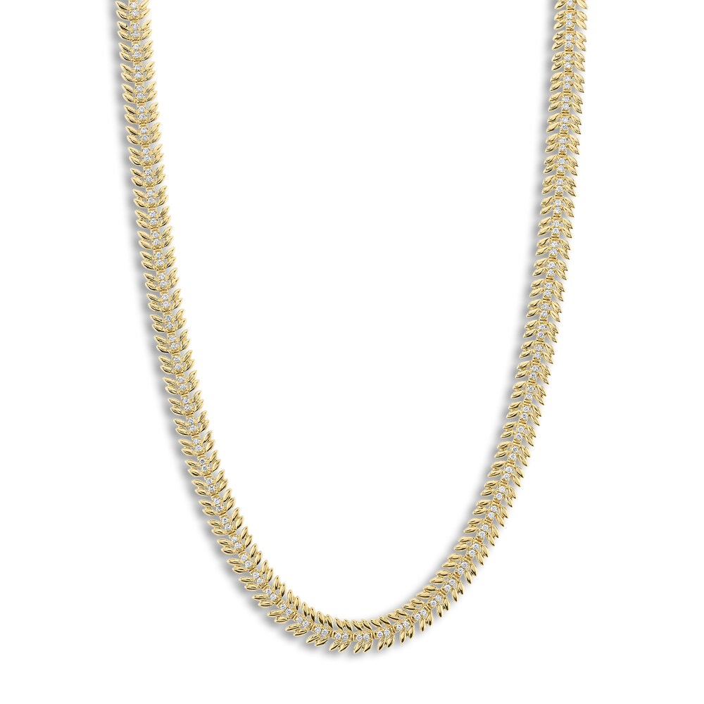 Shy Creation Diamond Leaf Necklace 1-1/3 ct tw Round 14K Yellow Gold 13\" SC55023418 uKwE5LVa