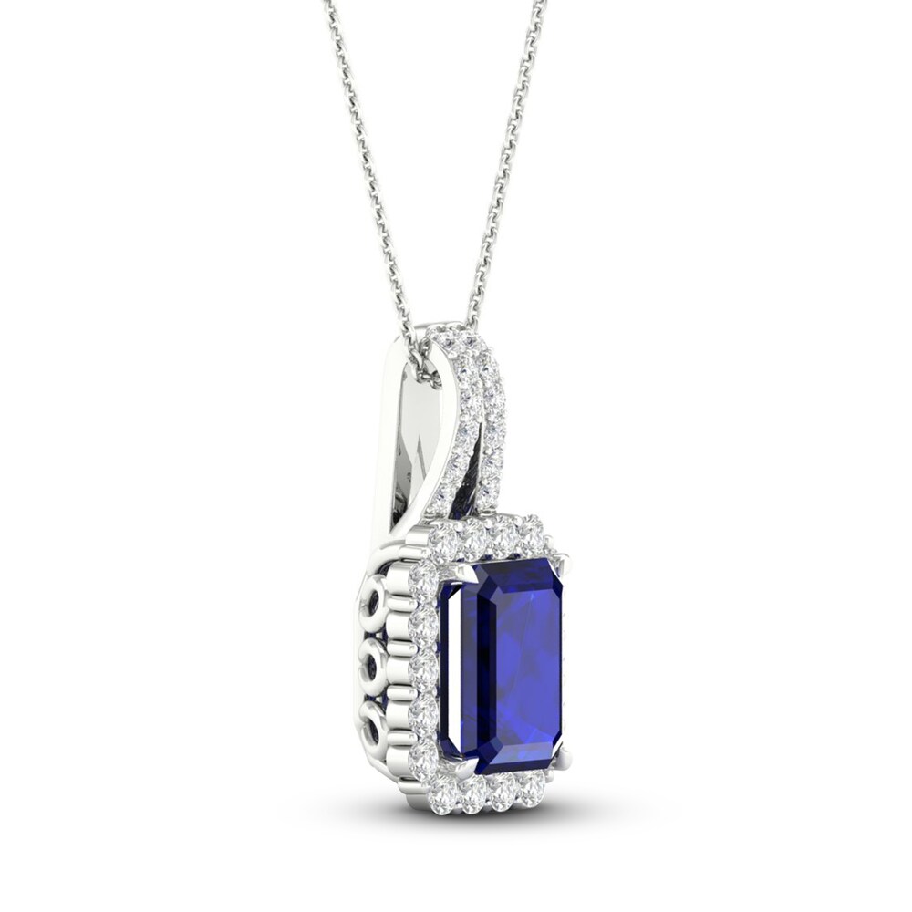 Lab-Created Blue Sapphire & Lab-Created White Sapphire Necklace 10K White Gold 18\" uiu2GfT8