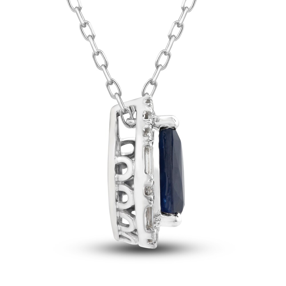 Natural Blue Sapphire Pendant Necklace 1/5 ct tw Diamonds 14K White Gold ukGrgHSd