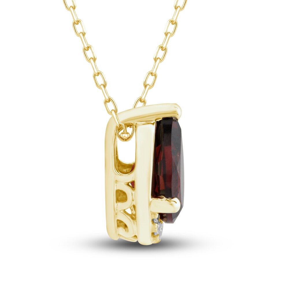 Natural Garnet Pendant Necklace 1/15 ct tw Diamonds 10K Yellow Gold 18\" uljusr7z