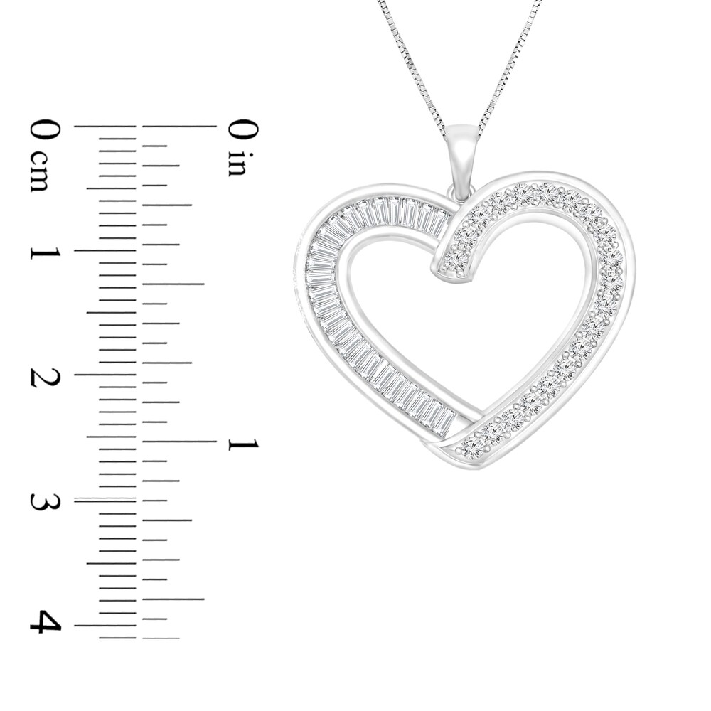 Diamond Heart Pendant Necklace 1/2 ct tw Round/Baguette 14K White Gold 18\" vRGP4CUn