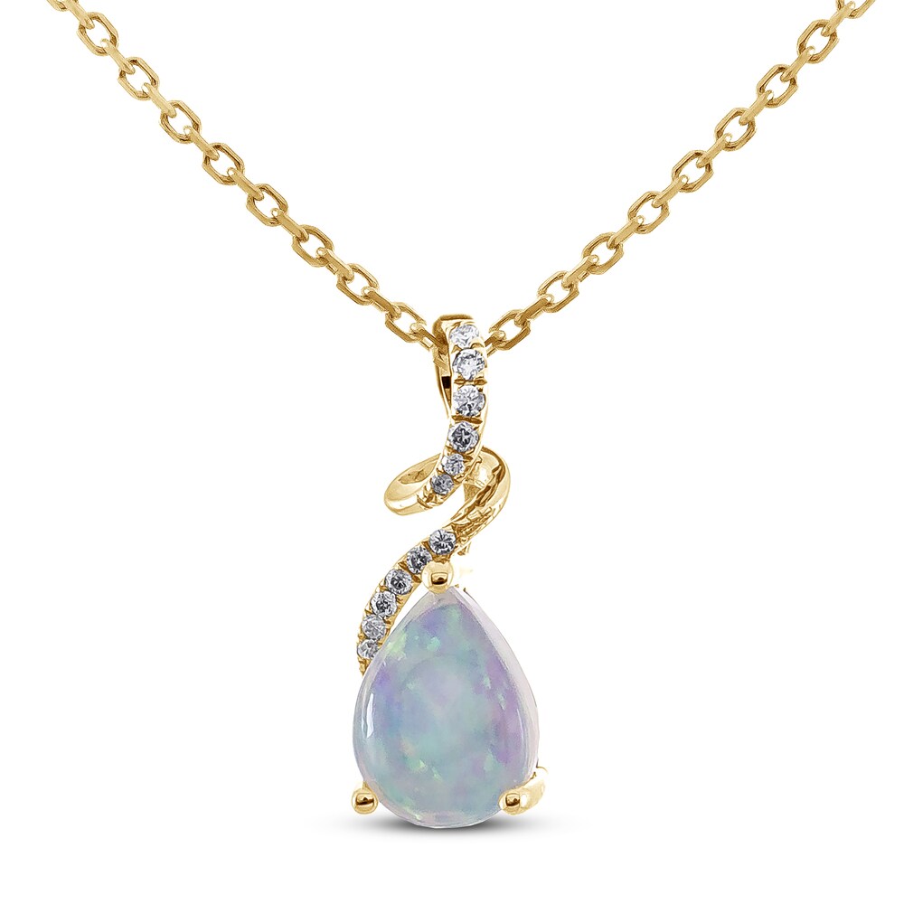 Opal Necklace 1/20 ct tw Diamonds 10K Yellow Gold vgzTtXfc