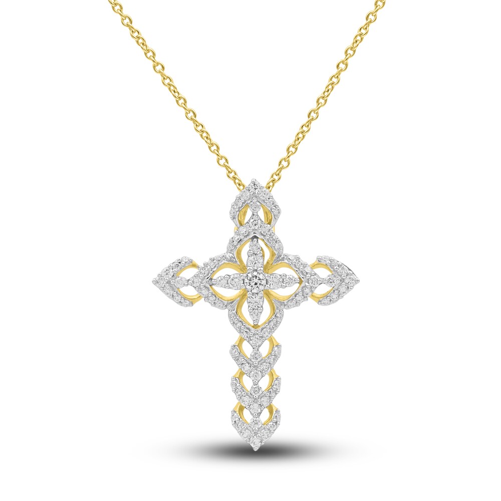 Diamond Cross Necklace 1/4 ct tw Round 14K Yellow Gold 18" vvxW3em2